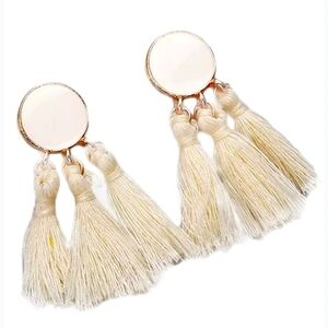 Vtg🌷Buttercream Boho Statement Fringe Tassel Earrings🌷